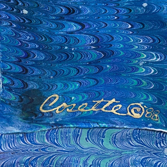 Cosette Accessories - 1988 Cosette Handmade marbled silk scarf, 56" x 11" Blue peacock pattern